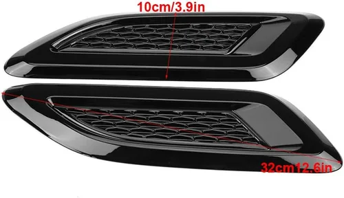 Miniatura 7 de Ventiladores de ventilación para capó de automóvil, 2 piezas de cubierta de ala de aire para automóvil, cubierta exterior decorativa, capó de Negro