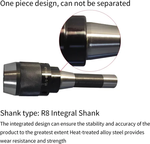 Miniatura 4 de Portabrocas R8, portabrocas sin llave de servicio pesado de 1/8"-5/8" (0.118-0.630 in) con vástago integral R8, rosca de barra de tracción 7/16"-20