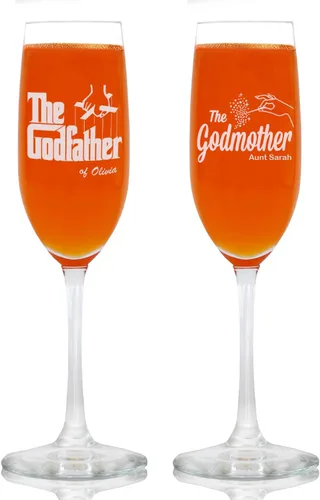 Miniatura 13 de The Godfather Pint & Godmother - Juego de copas grabadas para vino sin tallo con tu texto personalizado, cristalería hecha a mano, regalo