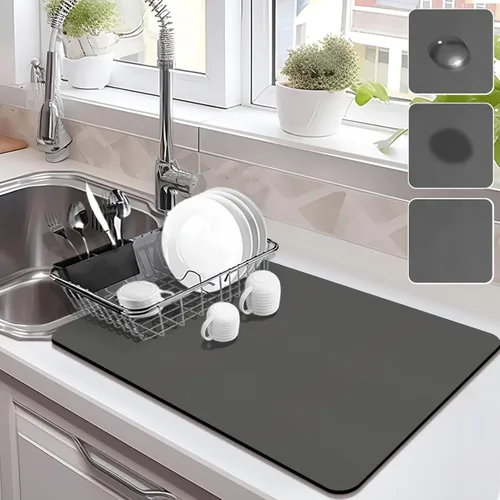 Miniatura 9 de Estera de secado para encimera de cocina, tapete de café con respaldo de goma absorbente que oculta manchas