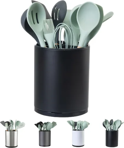 LIBODOUR Soporte para utensilios de cocina extra grande giratorio de 360° para mostrador, organizador de acero inoxidable, almacenamiento de cocina,