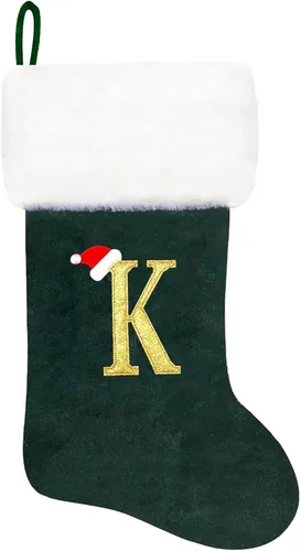Miniatura 36 de Calcetines de Navidad bordados de 20 pulgadas con monograma, terciopelo negro con puño de felpa blanca supersuave, adornos clásicos para decoración