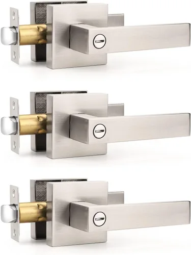 Miniatura 13 de Gobrico 1 paquete de manijas cuadradas de privacidad para puerta en acabado negro mate, manijas interiores sin llave, reversibles para puertas