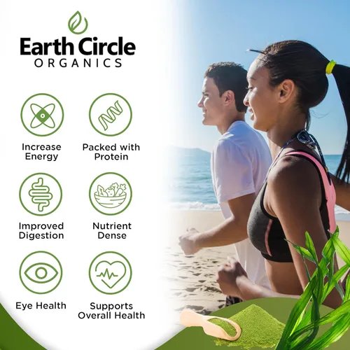 Miniatura 3 de Earth Circle Organics Espirulina en polvo, Kosher, cruda y no irradiada Proteína vegana pura Superalimento energético premium, alto