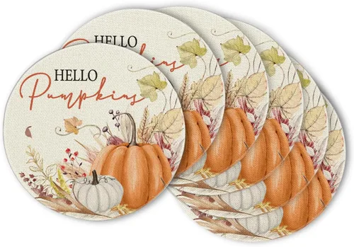 Miniatura 12 de Artoid Mode Juego de 2 manteles individuales de otoño de 12 x 18 pulgadas con diseño de hojas florales de calabaza naranja y calabaza