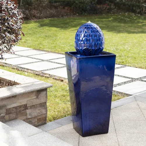 Miniatura 12 de Glitzhome Fuente de agua de cerámica para exteriores con luz LED, fuentes de agua con pedestal de alcachofa extragrande con bomba sumergible, fuente