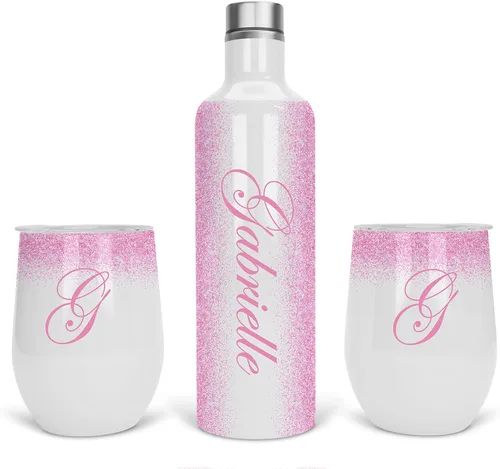 Miniatura 7 de Vaso de vino personalizado, regalo de vaso de vino, vasos de vino de acero inoxidable, paquete de 2 unidades de 12 onzas y 1 botella de vino Gris
