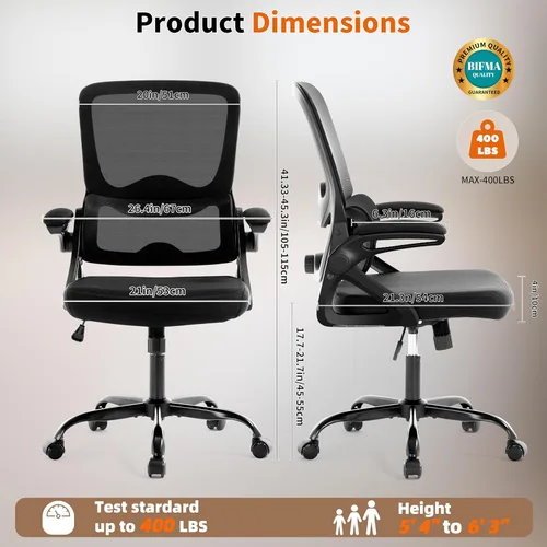 Miniatura 2 de Silla de oficina ergonómica, silla de oficina de malla con soporte lumbar, silla de escritorio de respaldo medio con brazos abatibles, cómoda silla