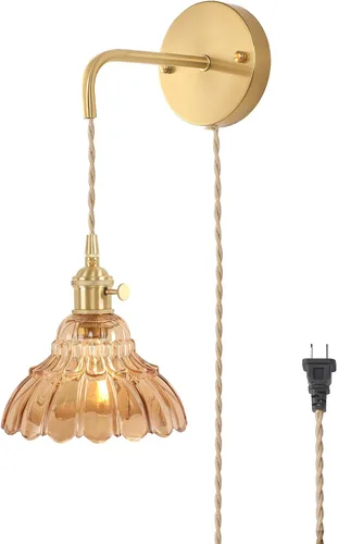 Miniatura 29 de Shenmoyl Aplique de Pared Vintage con Pantalla de Cristal con Patrón de Lirio de los Valles Verde, Cadena Ajustable, Luz de Pared Montada Retro