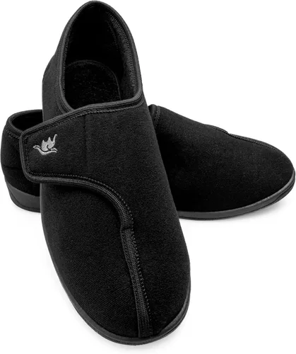 Miniatura 4 de Pantuflas anchas de espuma viscoelástica 80-D con cierre ajustable para hombre, cómodas y cálidas, de forro polar, artritis, edema, cierre