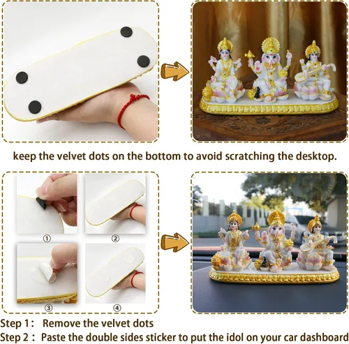 Miniatura 6 de alikiki Estatua india de Laxmi Ganesh Saraswati – 3.9 pulgadas de alto pequeño aspecto de mármol Lakshmi Ganesha ídolo escultura para tablero