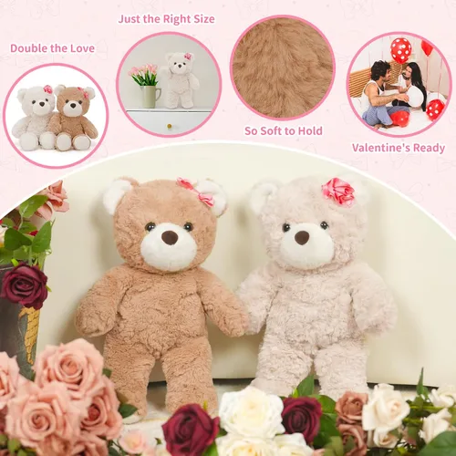 Miniatura 4 de Muiteiur Paquete de 2 osos de peluche a granel, juego de oso de peluche de 13.8 pulgadas con rosa rosa y lazo, sin boca, animales de peluche suaves