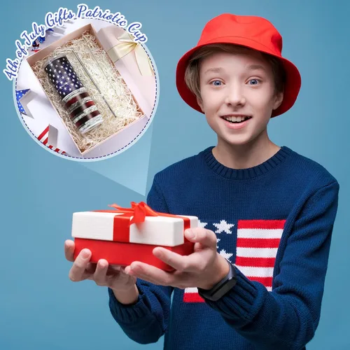 Miniatura 2 de Patelai Vaso de agua con la bandera estadounidense para el 4 de julio, regalos patrióticos, suministros para fiestas patrióticas para el 250