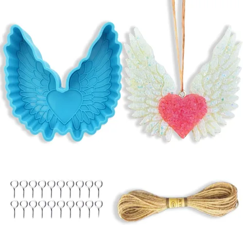 Miniatura 8 de Molde de silicona Freshie para automóvil con alas de corazón, para perlas aromáticas, velas de jabón, cera y arcilla, molde de yeso
