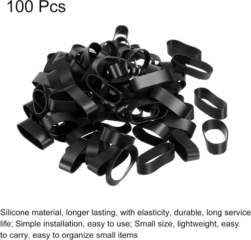 Miniatura 3 de PATIKIL Bandas de goma de silicona, 100 unidades, antideslizantes, de 0.9 pulgadas, color negro plano, para envolver cables, envolturas de bolsas