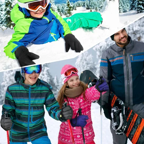 Miniatura 7 de Guantes de esquí para niños, 3 pares de guantes de invierno impermeables para niños, guantes de invierno aislados para snowboard y patinaje sobre