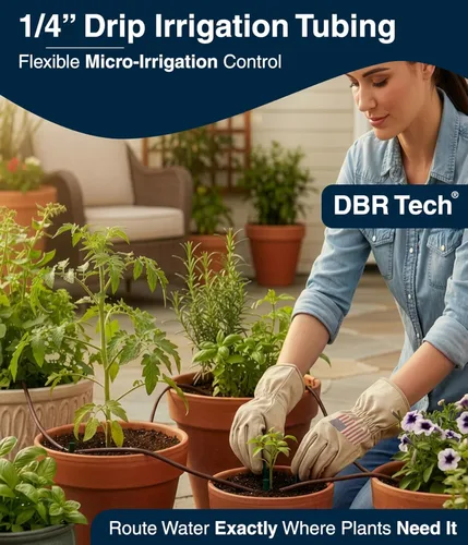 Miniatura 2 de DBR Tech® Tubo de riego por goteo de 1/4, 100 pies, manguera flexible de riego por goteo de plástico PVC para jardinería, nebulización, hidroponía