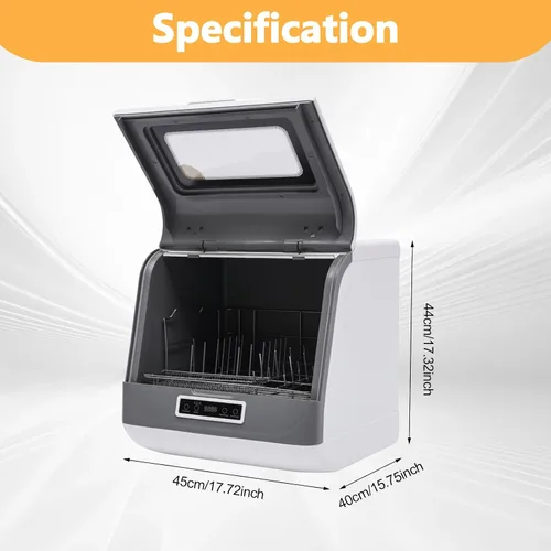 Miniatura 2 de Lavavajillas para encimera, 110 V, 800 W, portátil, pequeño, totalmente automático, mini lavavajillas con 3 modos con cesta de cuenco y tubo de agua