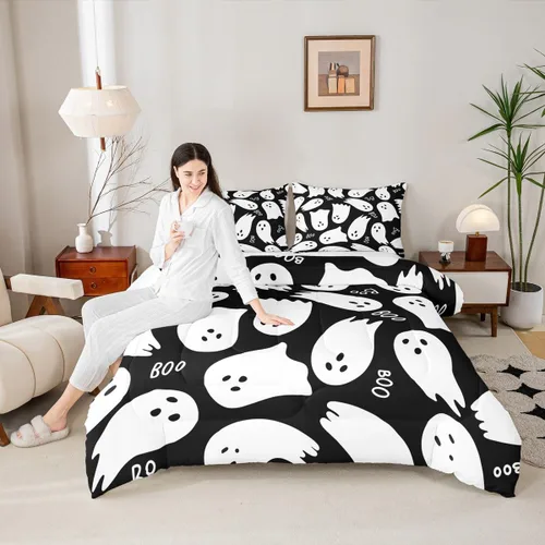 Miniatura 22 de Castle Fairy Juego de edredón de cama con temática de Halloween, tamaño Queen, juego de ropa de cama de microfibra súper suave estilo caricatura