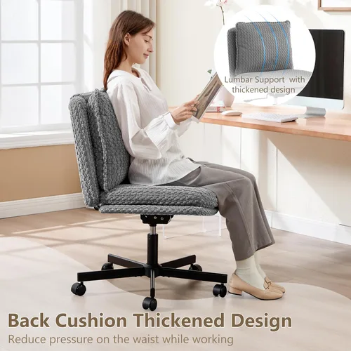 Miniatura 7 de Fizzin Silla cruzada sin brazos, con ruedas cruzadas, asiento de espuma viscoelástica con cojín de respaldo abatible, silla giratoria de respaldo