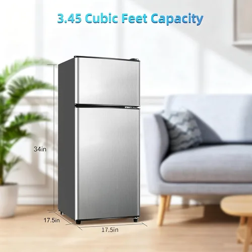 Miniatura 2 de Refrigerador dormitorio con congelador, refrigerador pequeño de 3.45 pies cúbicos con congelador para apartamento, temperatura ajustable de 7