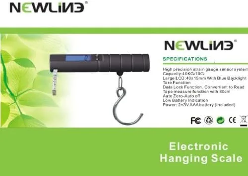Miniatura 2 de Newline - Báscula de pesca para equipaje de viaje de fácil agarre con cinta métrica, color negro, 86 libras máx