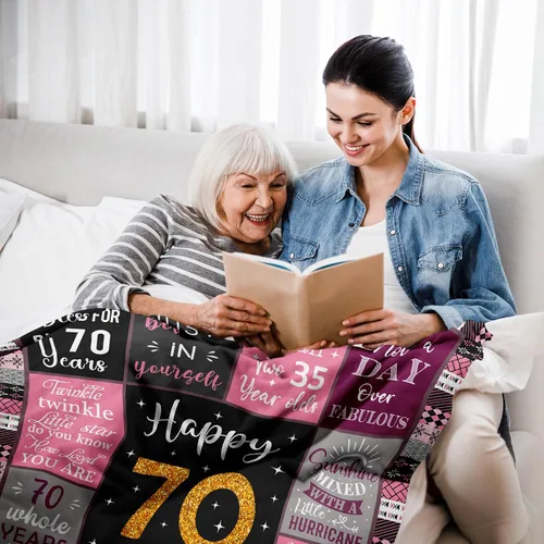 Miniatura 4 de Amonee-YL Regalos de 70 cumpleaños para mujeres, regalos para mujer de 70 años, mantas de regalo de cumpleaños de 70 50"X60", mejores regalos