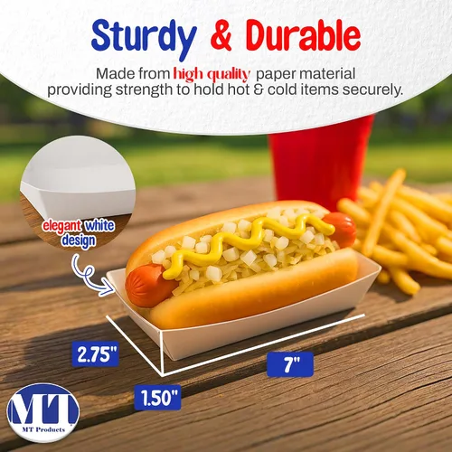 Miniatura 2 de MT Products White Paper - Bandeja/plato para perros calientes (tamaño estándar) bandejas desechables para alimentos (paquete de 50) - Fabricado