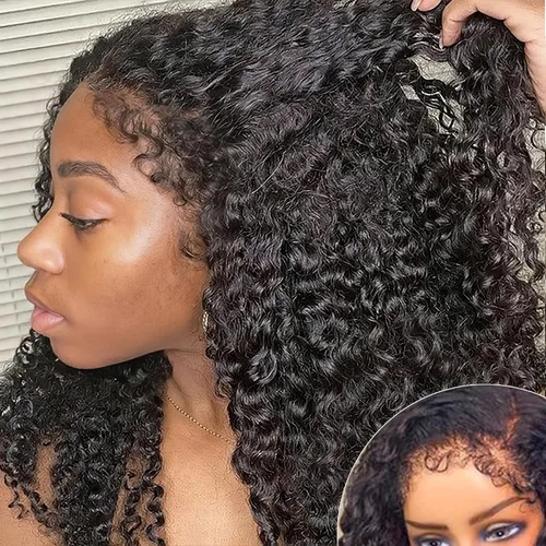 Miniatura 9 de Peluca de encaje frontal de 13 x 4 pulgadas, con bordes rizados, 4C, pelucas de cabello humano para mujeres negras, sin pegamento, encaje HD