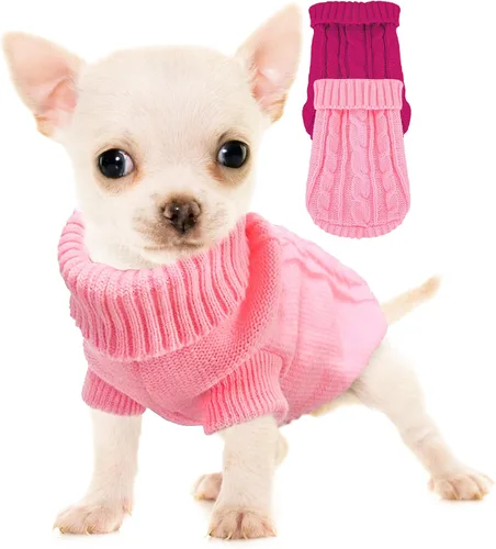 2 piezas de suéteres para perros con cuello alto de punto, suéter para Chihuahua y Yorkie, ropa para perros pequeños, trajes cálidos de invierno,