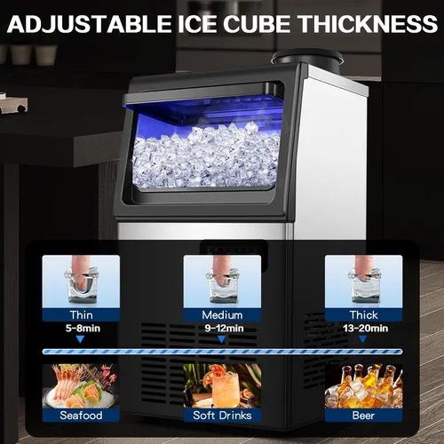 Miniatura 4 de Máquina comercial para hacer hielo 110LBS/24H, máquina de hielo bajo encimera o independiente con contenedor de almacenamiento de 22 libras