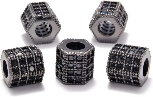 Miniatura 16 de AD Beads Corona de diamantes de imitación de circonita con agujero grande, cuentas espaciadoras (10 unidades, corona transparente sobre oro