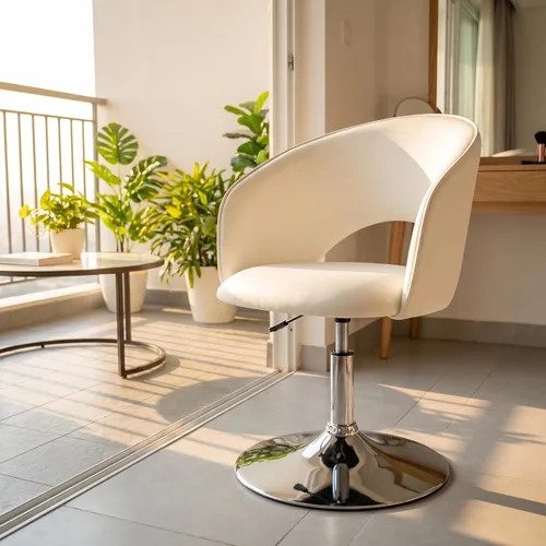 Miniatura 9 de Furnimart Silla de Tocador de Cuero Blanco, Taburete de Tocador con Altura Ajustable, Silla Giratoria con Respaldo, Silla Redonda de Maquillaje
