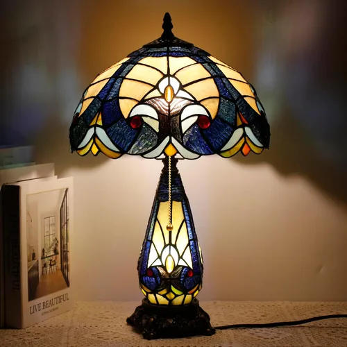 Miniatura 8 de Lámpara Tiffany de Vidrio Emplomado para Mesa de 12 x 19 Pulgadas Diseño Jarrón Madre e Hija Lámpara de Escritorio de Acento Luz Nocturna