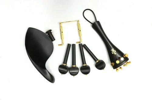 Miniatura 5 de Yinfente Juego de accesorios para violín de tamaño completo 4/4, incluye clavijas de madera de ébano, pieza de cola, afinador fino, soporte