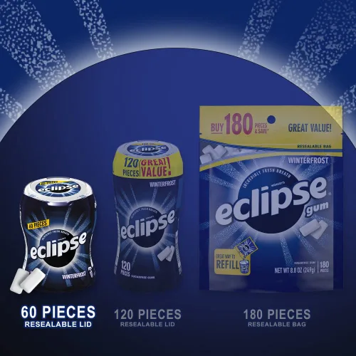 Miniatura 3 de ECLIPSE Winterfrost Sugar Free Chewing Gum Bulk Pack, 60 Piece Bottle (Pack of 24)