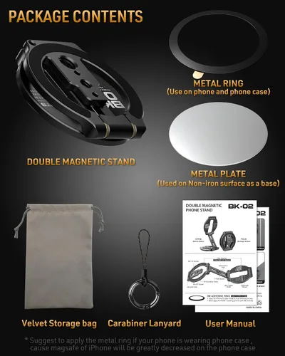 Miniatura 8 de MOSENVKA Soporte magnético doble para teléfono, soporte magnético doble para teléfono, ultrafino, plegable, de 1/4 de pulgada, soporte de trípode