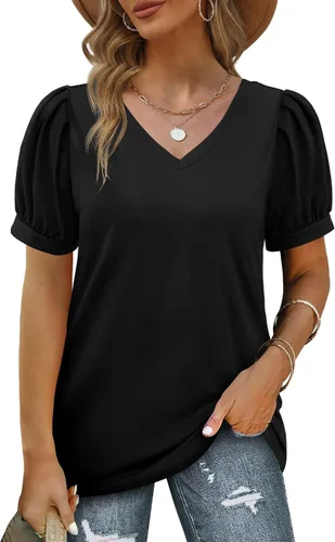 Miniatura 2 de Geifa Camisetas de verano para mujer, manga corta, cuello en V, holgadas, casuales