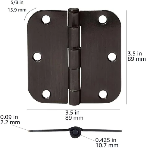 Miniatura 5 de Amazon Basics Bisagras redondeadas para puerta interior de radio 5/8, paquete de 18, bronce aceitado, 3.5 x 3.5 pulgadas Bronce frotado con aceite