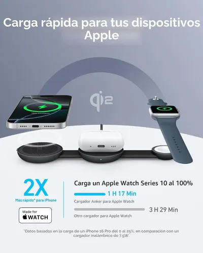 Miniatura 3 de Anker MagSafe Compatible MagGo UFO 3 en 1 Cargador, Estación de Carga Inalámbrica para iPhone 17, Certificado Qi2 de 15 W, Almohadilla de Carga