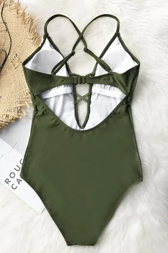Miniatura 6 de CUPSHE Traje de baño de una pieza para mujer con encaje y cuello en V profundo