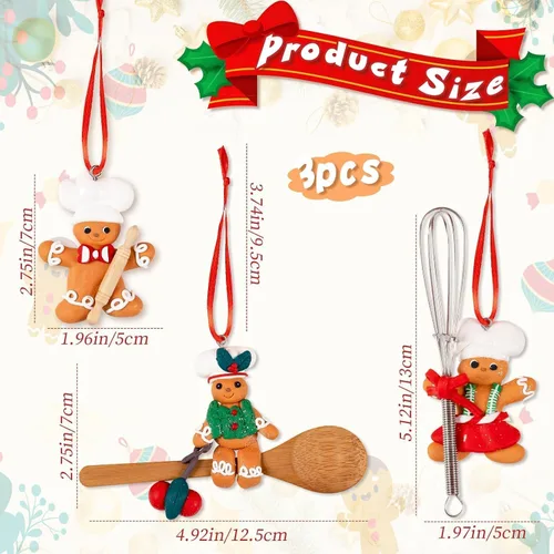 Miniatura 3 de GuassLee Decoraciones Navideñas de Pan de Jengibre de Chef para Delantal de Árbol Adornos para Niños Árbol de Navidad Cocina Horneado Decoración