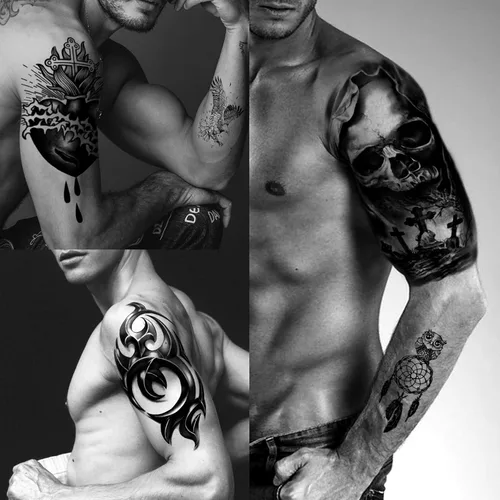 Miniatura 3 de Yazhiji 56 hojas de tatuajes temporales, 11 hojas de tatuajes de medio brazo para hombres o mujeres con 45 hojas de tatuajes falsos diminutos