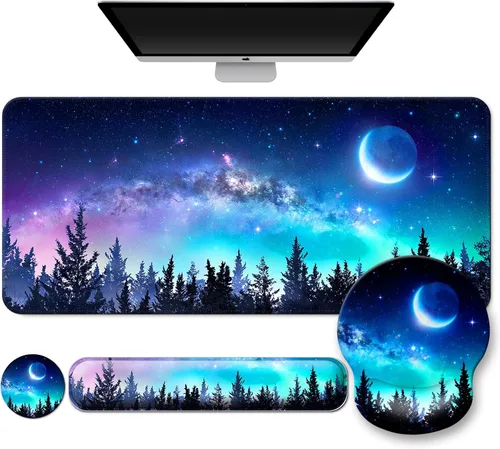 Miniatura 17 de Alfombrilla para mouse + alfombrilla de escritorio + reposamuñecas para teclado + posavasos 4 en 1, bonita alfombrilla de mouse ergonómica grande