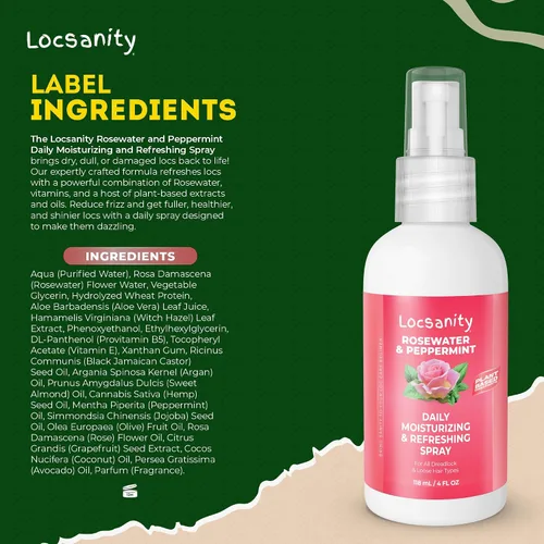 Miniatura 8 de Loc Spray - Locsanity - Spray hidratante diario de agua de rosas y menta para rastas y rastas, hidratante ligero para control del encrespamiento