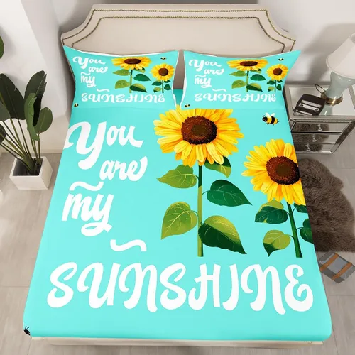 Miniatura 2 de Erosebridal Sábana bajera ajustable de girasol, tamaño individual, con texto en inglés "You are My Sunshine", para adultos, adolescentes y niños