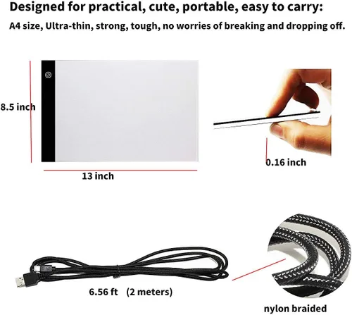 Miniatura 3 de Caja de luz LED de trazado portátil A4, ultrafina y regulable, cable USB, alimentada por cable USB, cajas de copia para artistas, dibujo