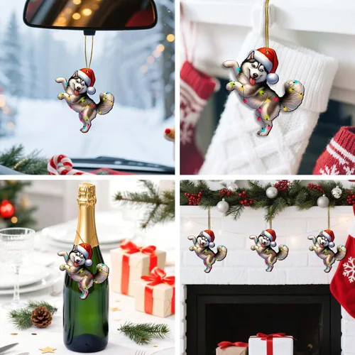 Miniatura 7 de Adornos colgantes de Navidad de Husky impresos por dos lados, recuerdo para mujeres, hombres y amigos, decoraciones colgantes de árbol de Navidad