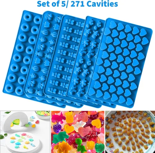 Miniatura 4 de Sidosir 7 Moldes para Dulces de Goma, Moldes de Ositos de Goma/Dinosaurio/Fruta/Dona/Corazones, Molde de Silicona Antiadherente para Dulces