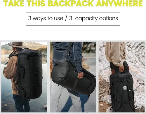 Miniatura 5 de Nepest Mochila de lona grande, 3 vías resistente al agua, bolsa de lona para gimnasio con compartimento para zapatos para deportes, entrenamiento